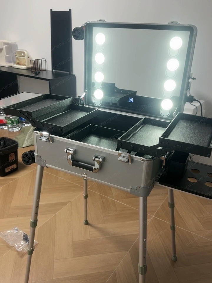 Beauty Makeup Trolley - 22-дюймовый чемодан-тележка с LED-подсветкой и зеркалом,