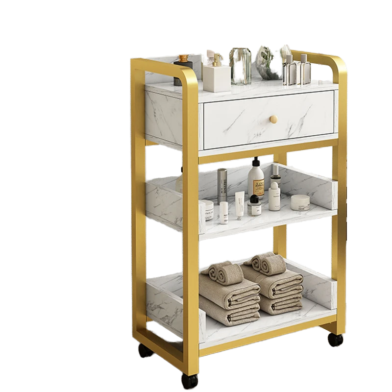 Beauty Makeup Trolley - Современная золотисто-белая тележка для салона красоты,